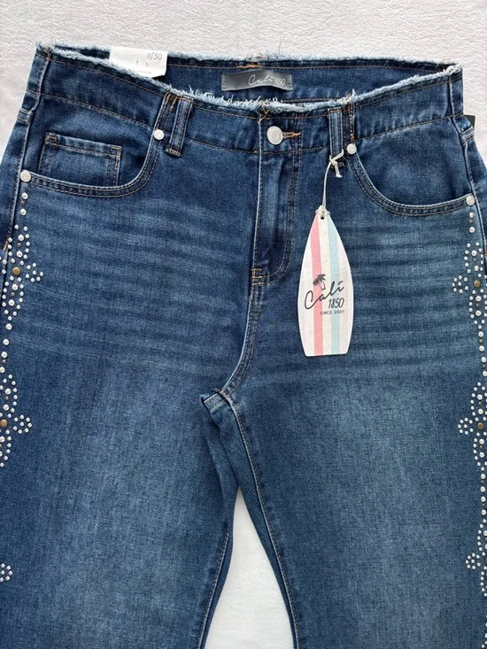 CALI 1850 Mid Rise Stud Boot Cut Frayed Waistband Jean--NWT--11/30 - Picture 3 of 15